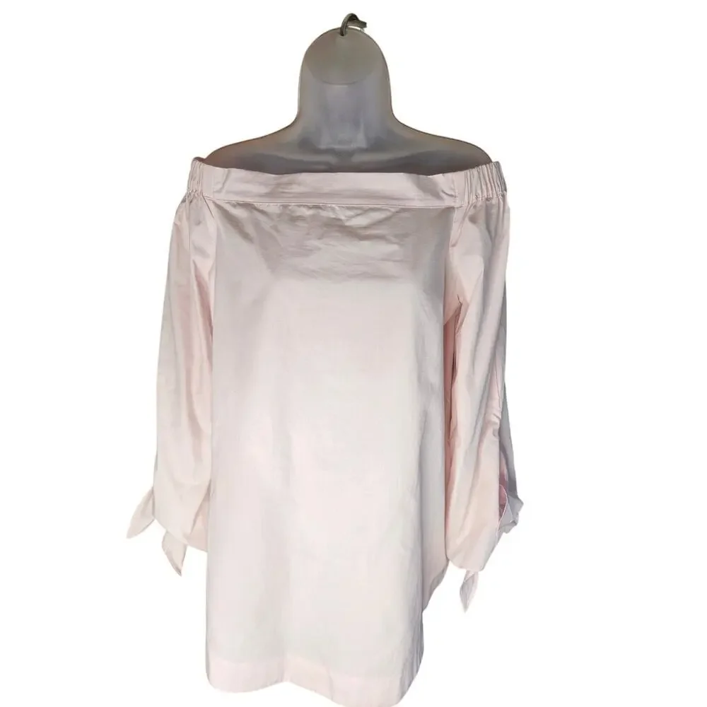 Free‎ People Bohemian Off Shoulder Pink Top Sz SM Adjustable Tie Cuffs